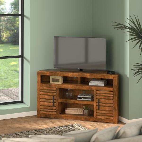 Sausalito 52" Corner TV Stand Console for TVs up to 55 inches - No Assembly Required - Whiskey Finish 