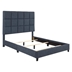 Bridger King Size Navy Blue Denim Squares Upholstered Platform Bed - Quick Assembly