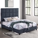 Bridger King Size Navy Blue Denim Squares Upholstered Platform Bed - Quick Assembly - LGH1158