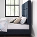 Bridger King Size Navy Blue Denim Squares Upholstered Platform Bed - Quick Assembly - LGH1158