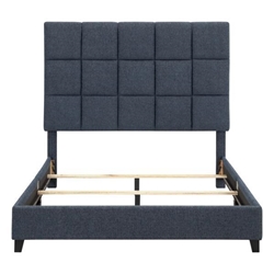 Bridger Queen Size Navy Blue Denim Squares Upholstered Platform Bed - Quick Assembly 