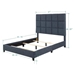 Bridger Queen Size Navy Blue Denim Squares Upholstered Platform Bed - Quick Assembly - LGH1159