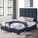 Bridger Queen Size Navy Blue Denim Squares Upholstered Platform Bed - Quick Assembly - LGH1159