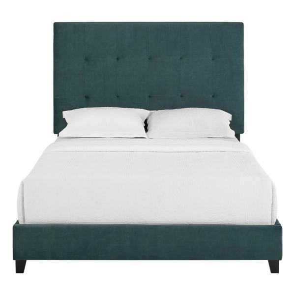 Bridger Queen Size Green Velvet Tufted Upholstered Platform Bed - Quick Assembly 