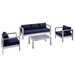 Shore Sunbrella® Fabric Outdoor Patio Aluminum 4 Piece Set - Silver Navy - Style A - MOD10341