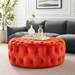 Amour Tufted Button Large Round Performance Velvet Ottoman - Orange - MOD10810