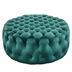 Amour Tufted Button Large Round Performance Velvet Ottoman - Teal