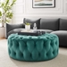 Amour Tufted Button Large Round Performance Velvet Ottoman - Teal - MOD10811