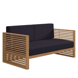 Carlsbad Teak Wood Outdoor Patio Loveseat - Natural Navy 