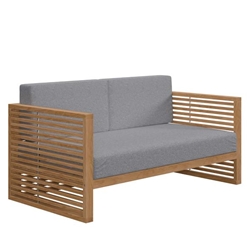 Carlsbad Teak Wood Outdoor Patio Loveseat - Natural Gray 