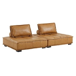 Saunter Tufted Vegan Leather Vegan Leather 2-Piece Loveseat - Tan 