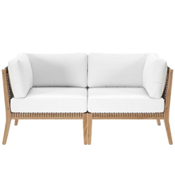 Clearwater Outdoor Patio Teak Wood Loveseat - Gray White 