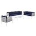 Harmony 8-Piece  Sunbrella® Basket Weave Outdoor Patio Aluminum Seating Set - Taupe Navy - MOD12274