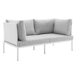 Harmony Sunbrella® Outdoor Patio Aluminum Loveseat - White Gray 