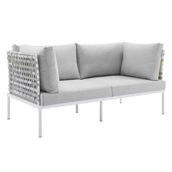 Harmony Sunbrella® Basket Weave Outdoor Patio Aluminum Loveseat - Taupe Gray 