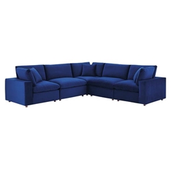 Commix Down Filled Overstuffed Performance Velvet 5-Piece Sectional Sofa - Navy - Style A 