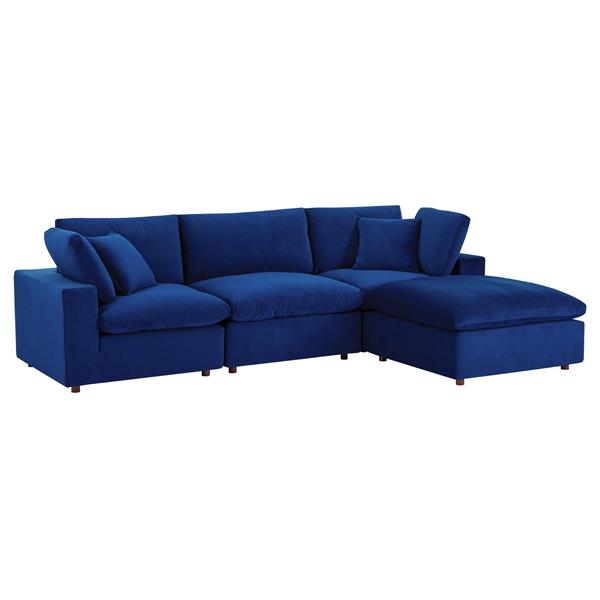 Commix Down Filled Overstuffed Performance Velvet 4-Piece Sectional Sofa - Navy 