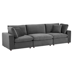 Commix Down Filled Overstuffed Performance Velvet 3-Seater Sofa - Gray 