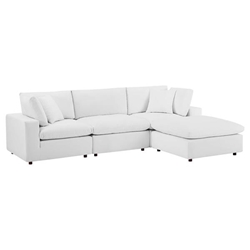 Commix Down Filled Overstuffed Performance Velvet 4-Piece Sectional Sofa - White 