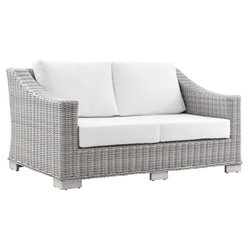 Conway Outdoor Patio Wicker Rattan Loveseat - Light Gray White 