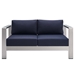 Shore Sunbrella® Fabric Aluminum Outdoor Patio Loveseat - Silver Navy - MOD12963