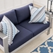 Shore Sunbrella® Fabric Aluminum Outdoor Patio Loveseat - Silver Navy - MOD12963