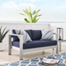 Shore Sunbrella® Fabric Aluminum Outdoor Patio Loveseat - Silver Navy - MOD12963