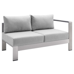 Shore Sunbrella® Fabric Aluminum Outdoor Patio Right-Arm Loveseat - Silver Gray 