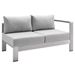 Shore Sunbrella® Fabric Aluminum Outdoor Patio Right-Arm Loveseat - Silver Gray - MOD12968