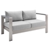 Shore Sunbrella® Fabric Aluminum Outdoor Patio Loveseat - Silver Gray