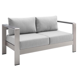 Shore Sunbrella® Fabric Aluminum Outdoor Patio Loveseat - Silver Gray 