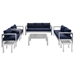 Shore Sunbrella® Fabric Outdoor Patio Aluminum 7 Piece Set - Silver Navy - MOD12982