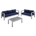 Shore Sunbrella® Fabric Outdoor Patio Aluminum 3 Piece Set - Silver Navy - Style A - MOD12989