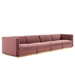 Sanguine Channel Tufted Performance Velvet 4-Seat Modular Sectional Sofa - Dusty Rose - MOD13154