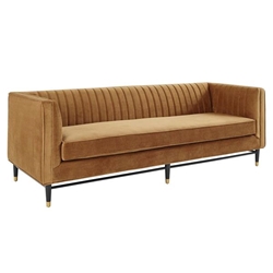 Devote Channel Tufted Performance Velvet Sofa - Cognac 