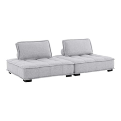 Saunter Tufted Fabric Fabric 2-Piece Loveseat - Light Gray 