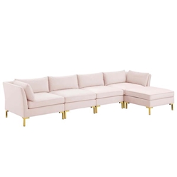 Ardent 5-Piece Performance Velvet Sectional Sofa - Pink Style A 