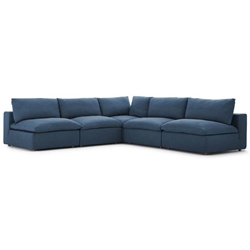 Commix Down Filled Overstuffed 5 Piece Sectional Sofa Set C - Azure 