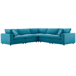 Commix Down Filled Overstuffed 5 Piece Sectional Sofa Set B - Teal 