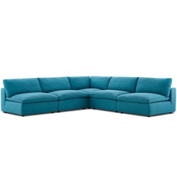 Commix Down Filled Overstuffed 5 Piece Sectional Sofa Set C - Teal 