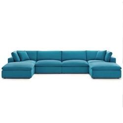 Commix Down Filled Overstuffed 6 Piece Sectional Sofa Set B - Teal 