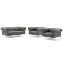 Idyll Tufted Upholstered Leather 3 Piece Set B - Gray 