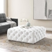 Amour Tufted Button Large Square Faux Leather Ottoman - White - MOD5738