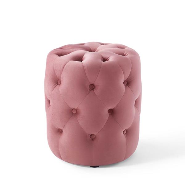 Amour Tufted Button Round Performance Velvet Ottoman - Dusty Rose 