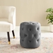 Amour Tufted Button Round Performance Velvet Ottoman - Gray - MOD5752