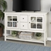 52" Transitional Wood Glass TV Stand Buffet - Antique White