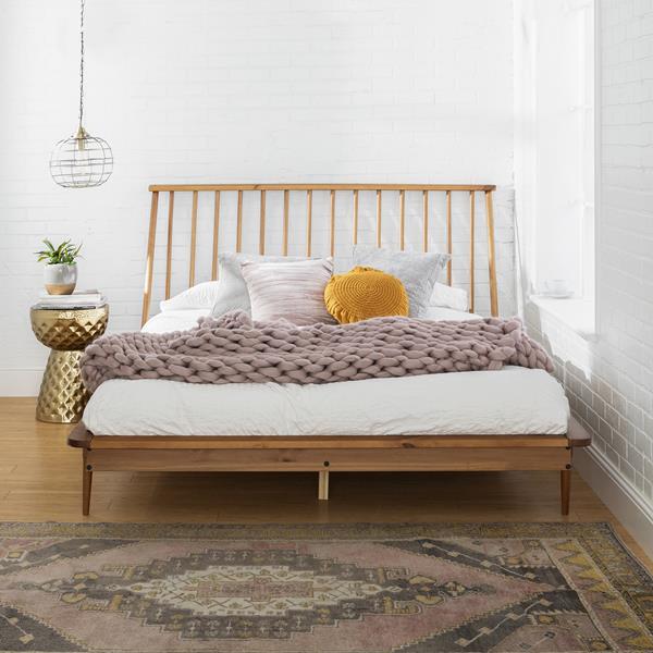 queen modern wood spindle bed - caramel