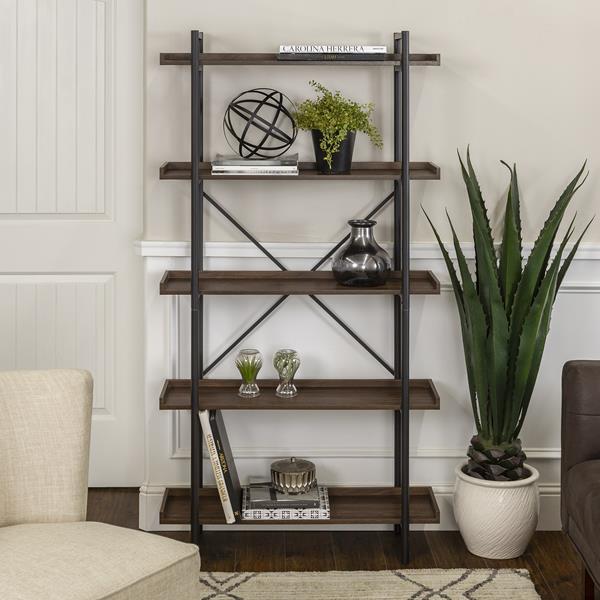 Walker Edison 68 Solid Wood Ladder Bookshelf - Grey