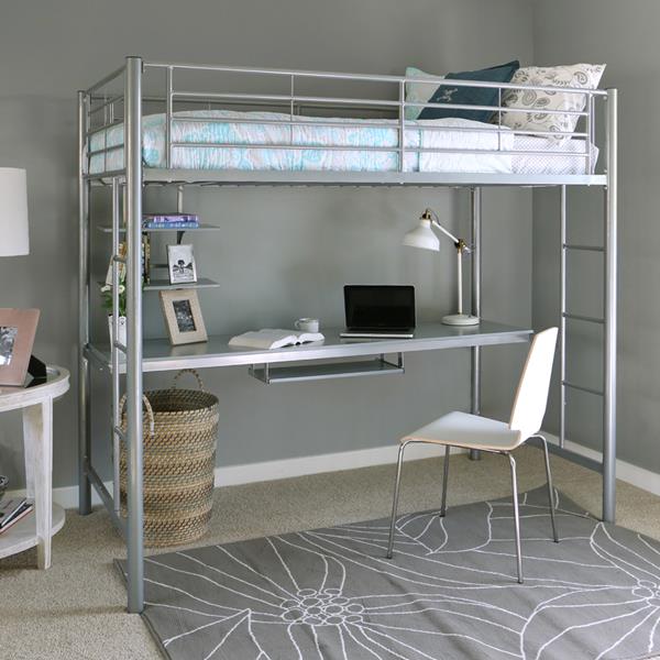 walker edison twin metal loft bed with workstation