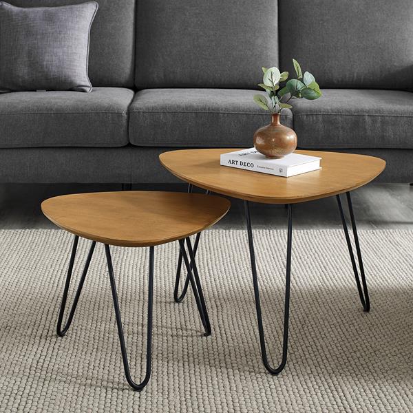 Walker edison hairpin leg deals wood nesting coffee table set